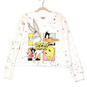 Looney Tunes White Sweatshirt Long Sleeve Paint‎ Splatter Size XXL